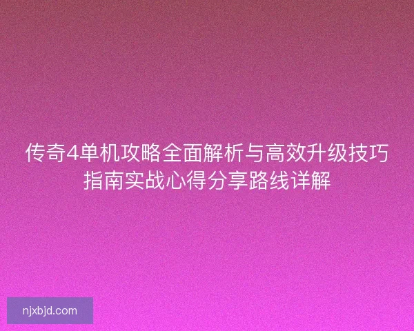 传奇4单机攻略全面解析与高效升级技巧指南实战心得分享路线详解
